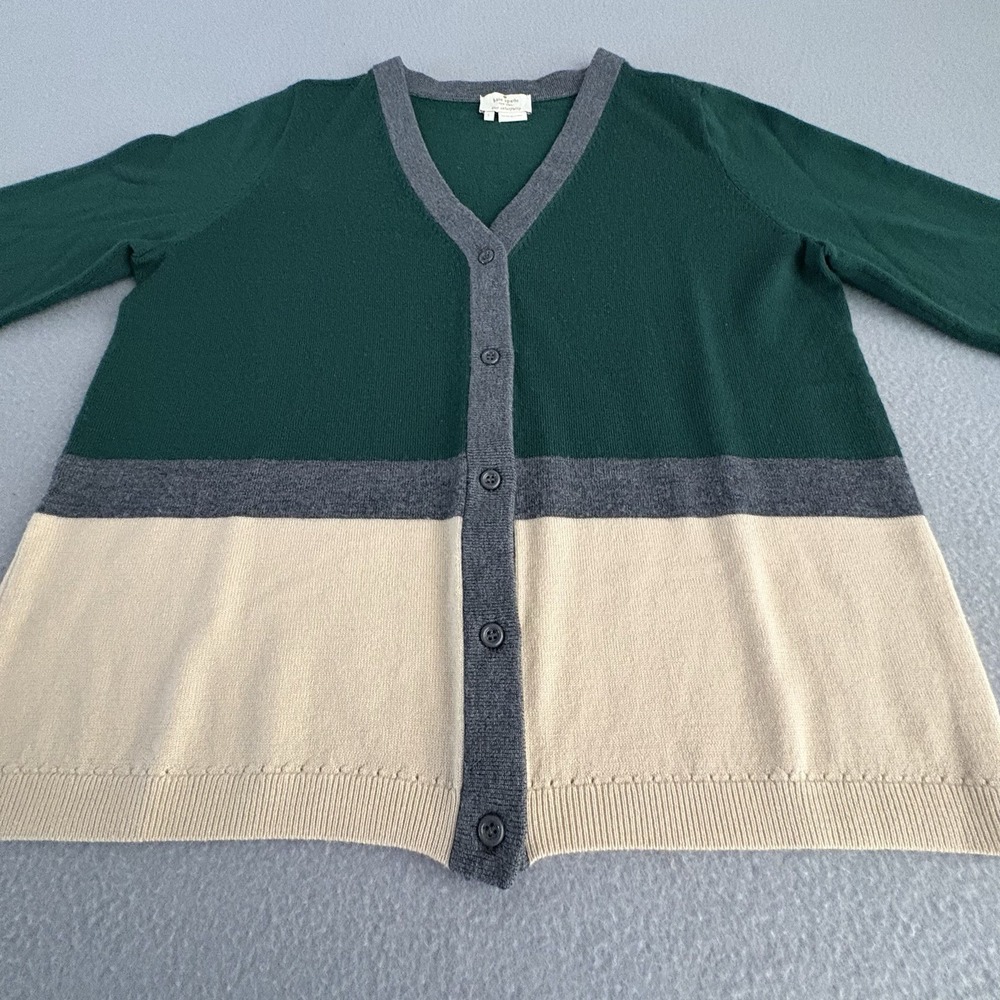Kate Spade New York Women Large Wool Colorblock Cardigan Green Gray Cream - Picture 3 of 11